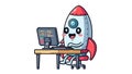 Cute Rocket Programmer Working on Computer, Coding and Developing Software Royalty Free Stock Photo