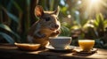 Adorable Little Mouse Enjoying a Delightful Tea Party in a Sunny Forest Setting Royalty Free Stock Photo