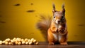 Cute rodent sitting on wood, looking at camera in studio generated by AI