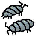 Cute rollie poly cartoon vector illustration motif set. Hand drawn garden woodlice blog icons Royalty Free Stock Photo