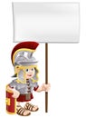 Cute Roman soldier holding sign board