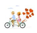 Cute romantic cheerful couple riding tandem bike Royalty Free Stock Photo