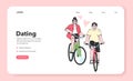 Cute romantic couple riding bicycle together web banner