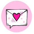 Cute romantic drawing sketch letter message with heart stamp for decoration in pink shades