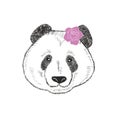 Cute and romantic panda girl with pink rose behind the ear.