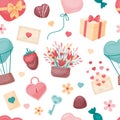 Cute romantic seamless pattern. cartoon style. Royalty Free Stock Photo