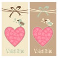 Cute romantic set of valentine birthday wedding cards, invitations, with bird and floral heart, illustration