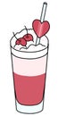 Cute romantic Valentines day sweet dessert pink cocktail mocktail with cherry and cream. Doodle cartoon vector Royalty Free Stock Photo