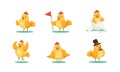 Cute Rooster Character Different Activities Set, Funny Chicken Bird Cartoon Vector Illustration Royalty Free Stock Photo