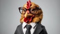 Cute rooster in glasses and a business suit comical stylish boss manager