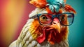 Cute rooster with glasses modern portrait funny