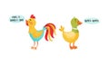 Cute rooster and goose birds making sounds set cartoon vector illustration