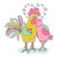 Cute rooster and hen sticker Royalty Free Stock Photo