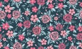 Cute rose flower pattern background for spring, with leaf and flower drawing