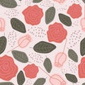 Cute rose flowers seamless pattern, childish scandinavian drawing, retro colors decoration. Ready for fashion textile print,