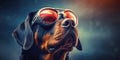 Cute Rottweiler Dog with Funny Sunglasses Strikes a Pose. Generative AI