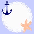 Cute round baby frame in nautical style with anchor and starfish