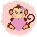 Cute round illustration with little girl monkey