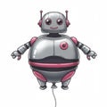 Cute Round Pink and Grey Pixel Art Robot Balloon Illustration Royalty Free Stock Photo