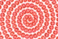 Cute round slices of tomatoes in the form of a spiral or helix isolated on a white background pattern. Top view cut in