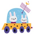 Cute rover with funny animals. Space planet exploration