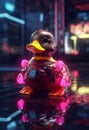 a cute rubber duck with neon light generative AI Royalty Free Stock Photo