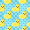 Cute Rubber Ducks swimming in Vintage Aqua Blue Tiled Mosaic Seamless Background Royalty Free Stock Photo