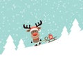 Rudolph Skiing Downhill Pulling Sleigh With Gift Turquoise