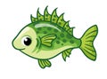 Cute ruff fish on a white background in cartoon style. Beautiful green fish