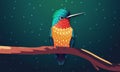 A Cute Rufous Bird Sit on Tree Branch in Dark Starlight