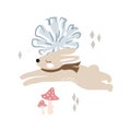 Cute running bunny in the woods vector illustration.