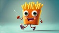 Cute Running Cartoon French Fry Character, generative Ai