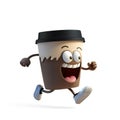 Cute running coffee to go cup character isolated on white background - Generative AI