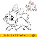 Cute running rabbit coloring with colorful template vector Royalty Free Stock Photo