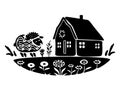 Cute rustic barn motif in homestead vintage style. Vector illustration of whimsical rural country house with sheep. Royalty Free Stock Photo