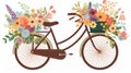 Cute rustic bicycle with colorful flowers in basket generative AI Royalty Free Stock Photo