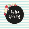 Cute rustic hand drawn Easter wreath of spring flowers with hand written text Hello Spring