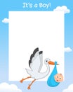 Cute It's a Boy Stork Vertical Photo Frame Royalty Free Stock Photo