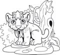 Cute saber-toothed tiger, funny illustration