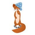 Cute sable character in sleeping bag isolated vector illustration.