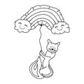 Cute sable fly in balloon in shape of lgbt rainbow in doodle. Smilling sable coloring page. First pet for children. Cute