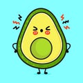 Cute angry avocado character. Vector hand drawn cartoon kawaii character illustration icon. Isolated on blue background Royalty Free Stock Photo