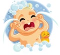 Cute Sad Baby Crying at Bath Time