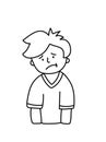 Cute sad cartoon child boy. Hand drawn line male illustration, vector art for coloring kid book, web design