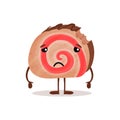 Cute sad chocolate roll cake cartoon character vector Illustration Royalty Free Stock Photo