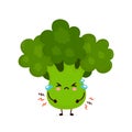 Cute sad cry broccoli vegetable. Vector flat cartoon character illustration icon design.Isolated on white background. Green Royalty Free Stock Photo