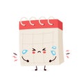 Cute sad cry desk calendar. Vector flat cartoon