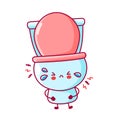 Cute sad cry funny toilet. Vector flat