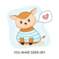 Cute sad deer heart breaking graphic
