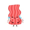 Cute sad funny bacon. Vector cartoon character